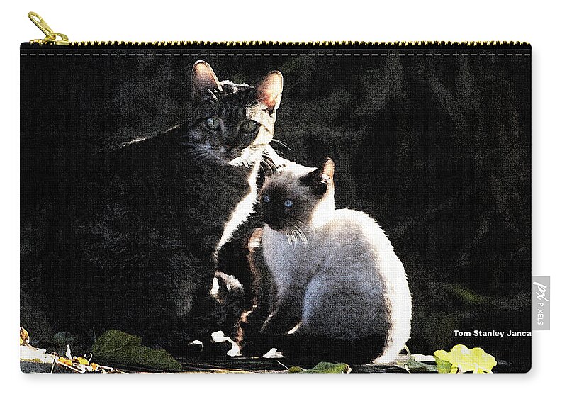 Back Yard Wild Cats Zip Pouch featuring the photograph Back Yard Wild Cats by Tom Janca