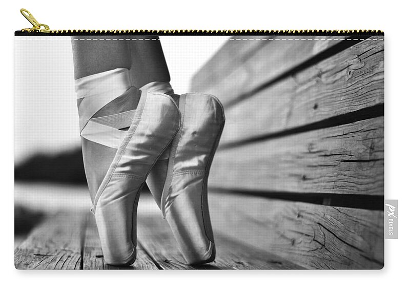 Dance Zip Pouch featuring the photograph balance BW by Laura Fasulo