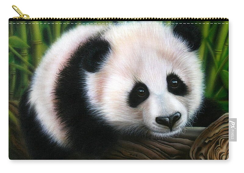 Panda Bear Zip Pouch featuring the painting Balancing Act by Darren Robinson