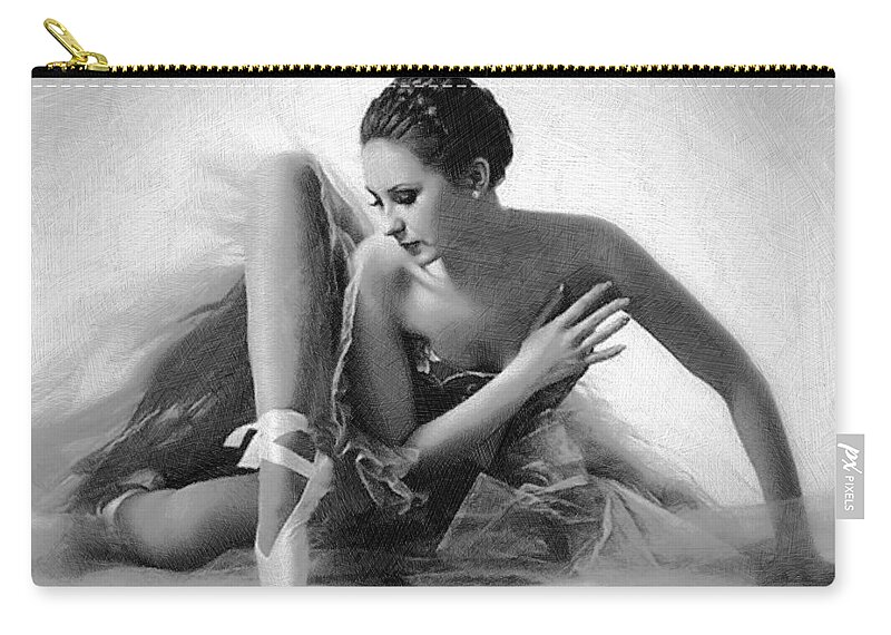 Dancer Zip Pouch featuring the painting Ballet Dancer Sitting Black and White by Tony Rubino