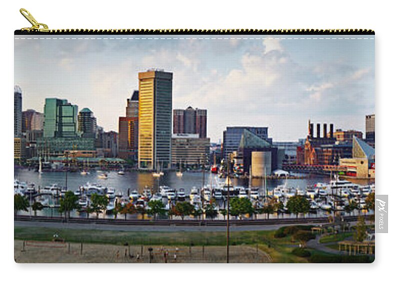 Baltimore Skyline Carry-all Pouch featuring the photograph Baltimore Harbor Skyline Panorama by Susan Candelario