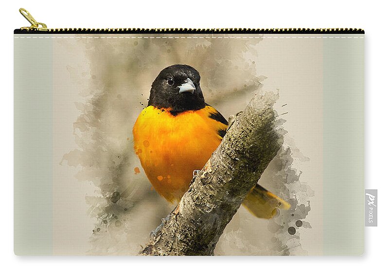 Baltimore Oriole Zip Pouch featuring the mixed media Baltimore Oriole Watercolor Art by Christina Rollo