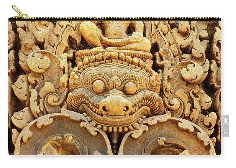 Banteay Zip Pouch featuring the photograph Banteay Srei Carving 01 by Rick Piper Photography