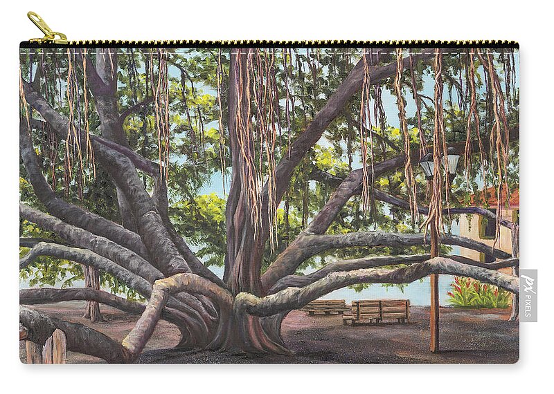 Landscape Zip Pouch featuring the painting Banyan Tree Lahaina Maui by Darice Machel McGuire