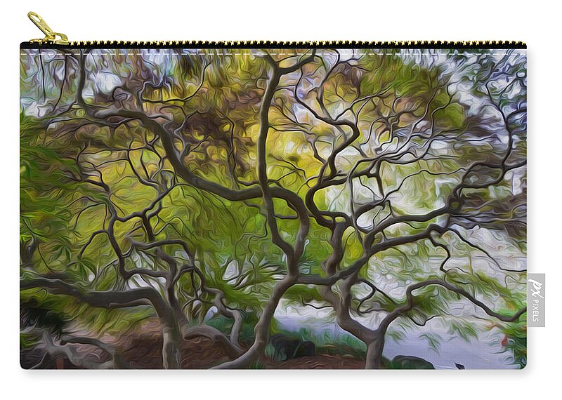 Awe Zip Pouch featuring the painting Banyan Tree by Jeelan Clark