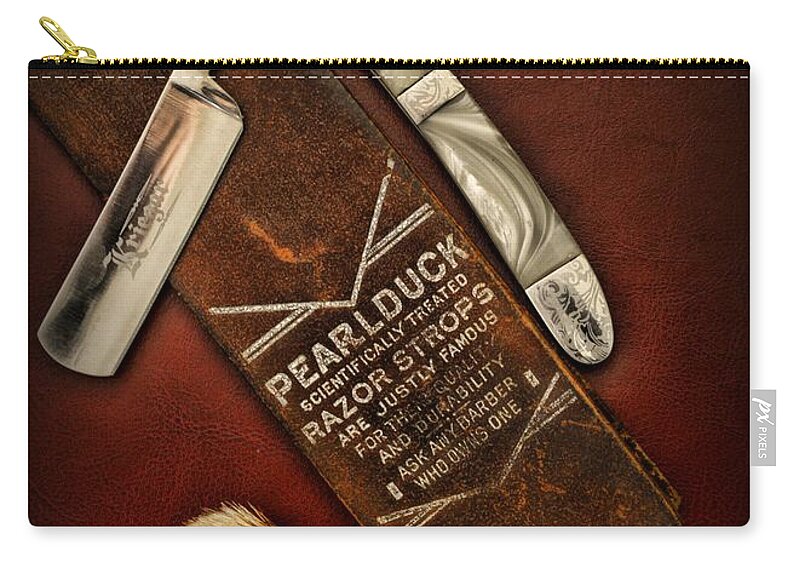 Barber - Vintage Barber Zip Pouch featuring the photograph Barber - Tools for a Close Shave by Paul Ward