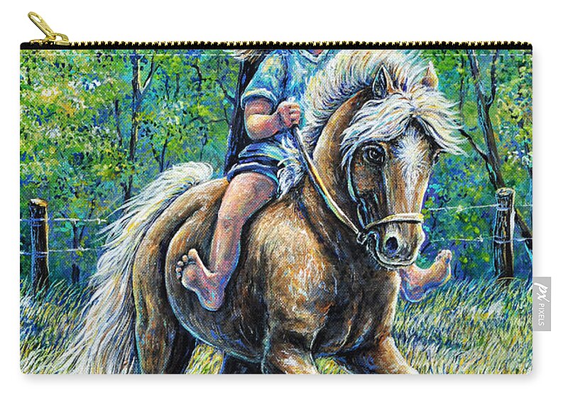 Girl Zip Pouch featuring the painting Barefoot Rider by Gail Butler