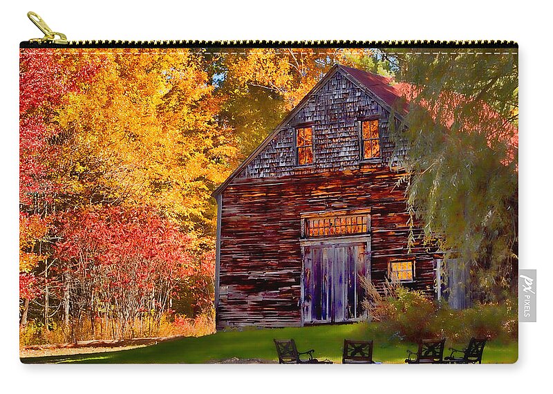Autumn Foliage New England Zip Pouch featuring the photograph Barn full of fall color by Jeff Folger