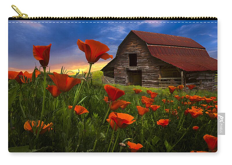 American Carry-all Pouch featuring the photograph Barn in Poppies by Debra and Dave Vanderlaan