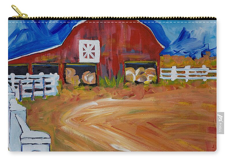 Barn Zip Pouch featuring the painting Barn on Campbell Creek Road by John Schultz