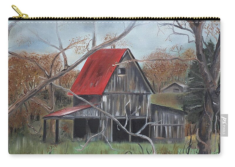 Barn Zip Pouch featuring the painting Barn - Red Roof - Autumn by Jan Dappen