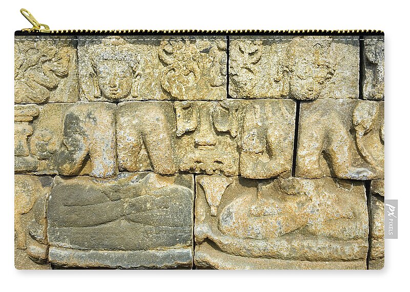 Art Zip Pouch featuring the photograph Bas-relief Borobudur Java Indonesia by Lp7