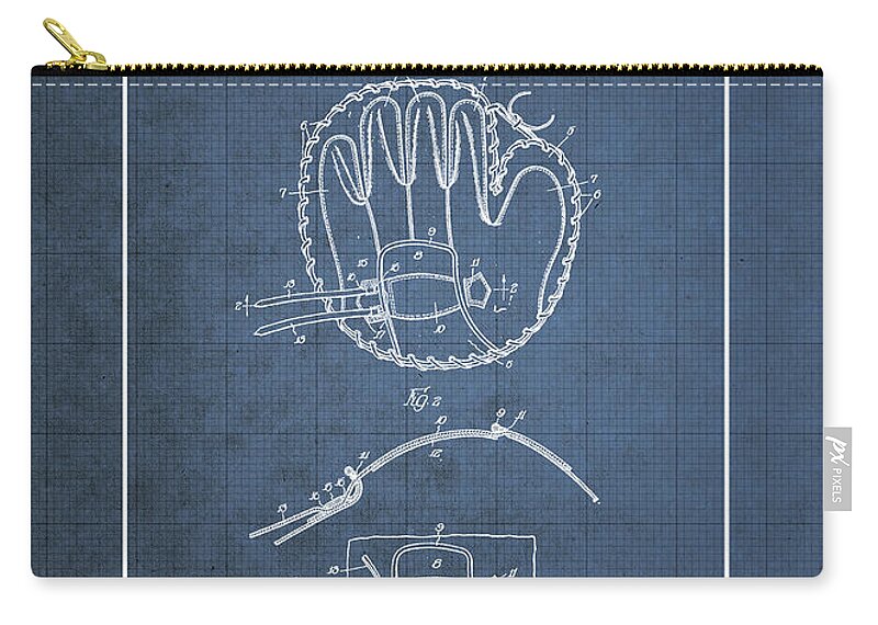 C7 Sports Patents And Blueprints Zip Pouch featuring the digital art Baseball mitt by Archibald J. Turner - Vintage Patent Blueprint by Serge Averbukh