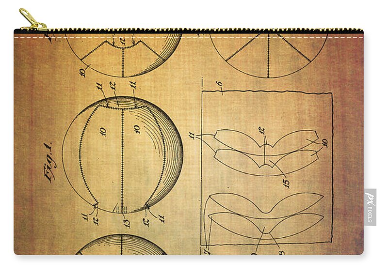 Patent Zip Pouch featuring the digital art Basket ball patent from 1929 by Eti Reid