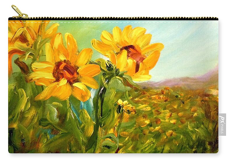 Sunflowers Zip Pouch featuring the painting Basking in the Sun by Barbara Pirkle