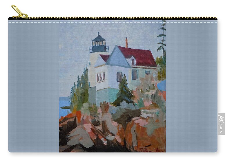 Lighthouse Zip Pouch featuring the painting Bass Harbor Light by Francine Frank
