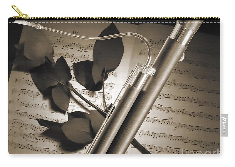 Bassoon Zip Pouch featuring the photograph Bassoon Music Instrument Photograph in Sepia 3406.01 by M K Miller