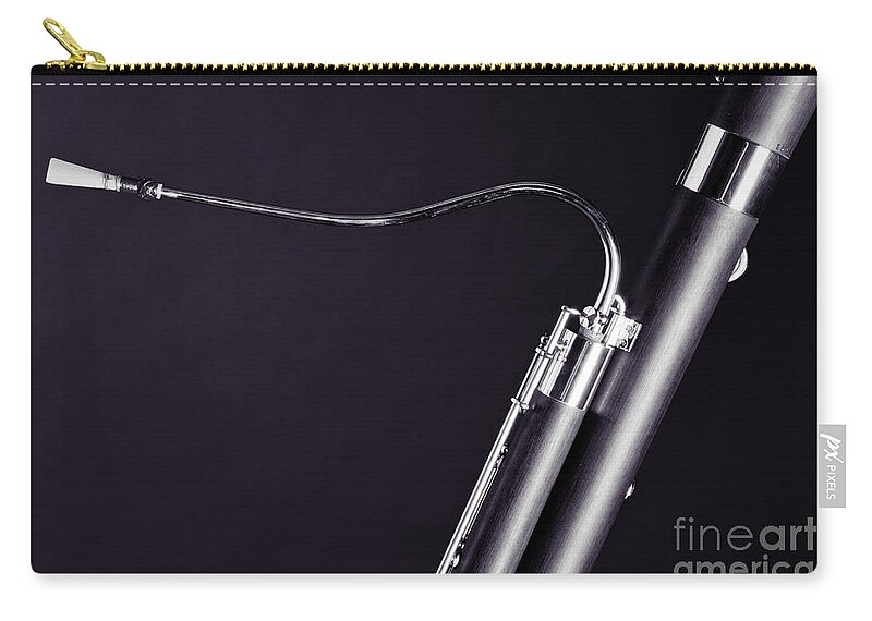 Bassoon Zip Pouch featuring the photograph Bassoon Music Instrument Fine Art Prints Canvas Prints Greeting Cards in Black and white 3407.01 by M K Miller