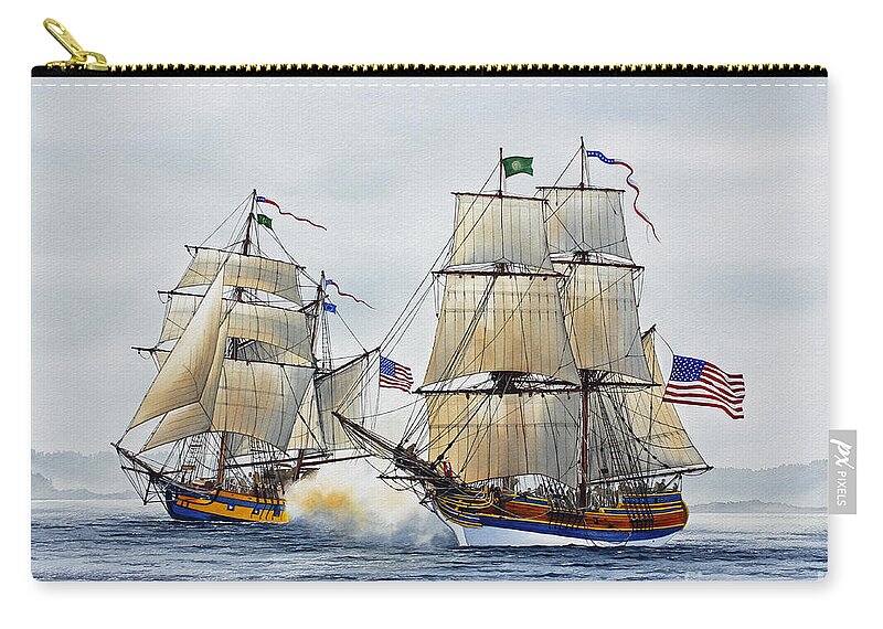 Tall Ship Zip Pouch featuring the painting Battle Sail by James Williamson