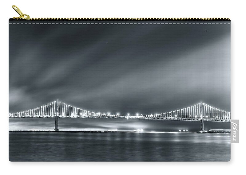 City Zip Pouch featuring the photograph Bay Bridge and The Fog by Jonathan Nguyen