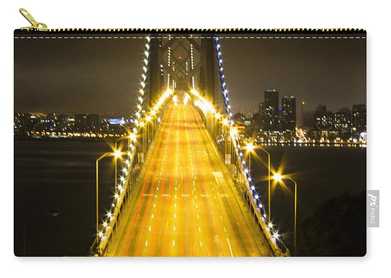 Black Zip Pouch featuring the photograph Bay Bridge Traffic by Bryant Coffey