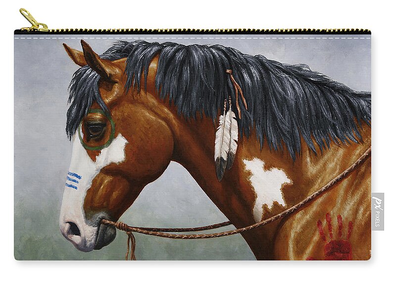 Horse Zip Pouch featuring the painting Bay Native American War Horse by Crista Forest
