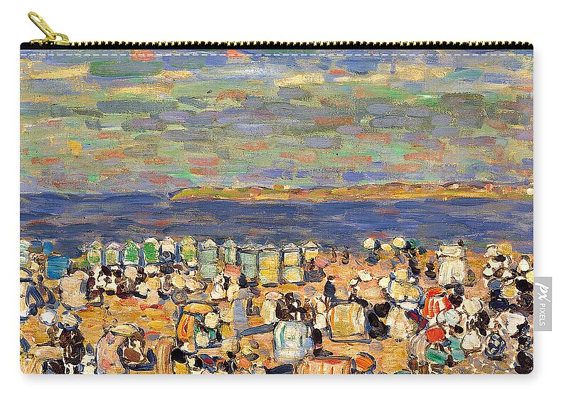 Maurice Brazil Prendergast Zip Pouch featuring the painting Beach at St Malo by Maurice Brazil Prendergast