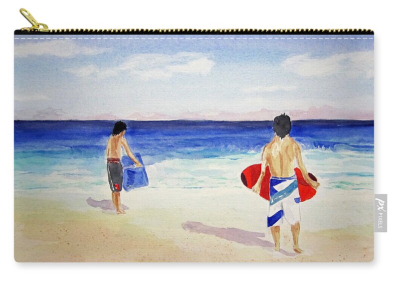 Seascape Zip Pouch featuring the painting Beach Boys Australia by Elvira Ingram