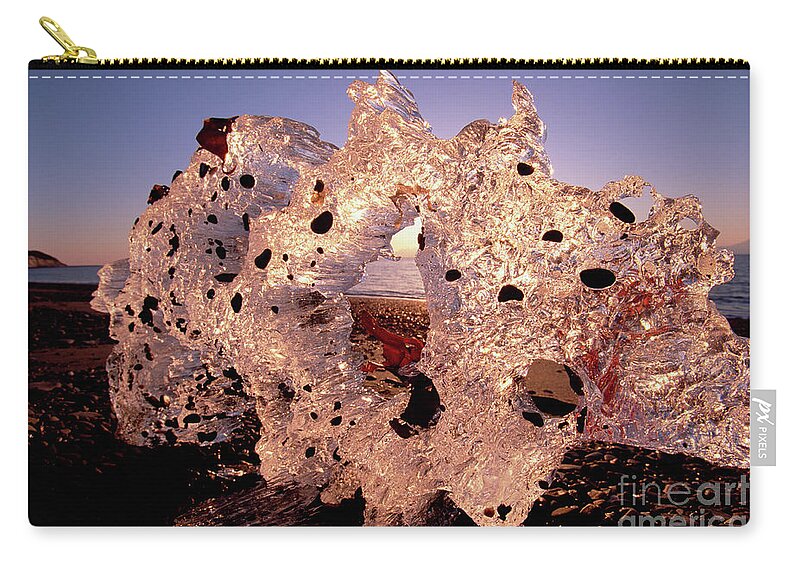 00342955 Zip Pouch featuring the photograph Kenai Beach Ice At Sunset by Yva Momatiuk John Eastcott