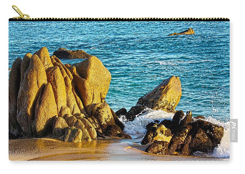 Seascape Zip Pouch featuring the photograph Beach Rocks by Shane Bechler