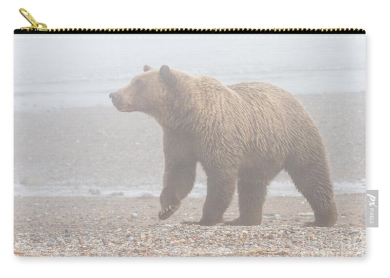 Bear Zip Pouch featuring the photograph Bear in Fog by Chris Scroggins