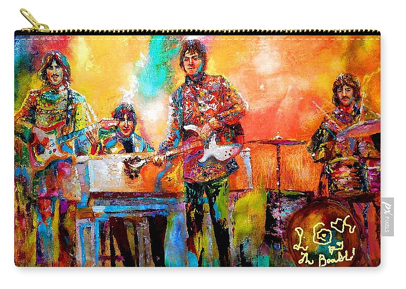 Beatles Zip Pouch featuring the painting Beatles Magical Mystery Tour by Leland Castro