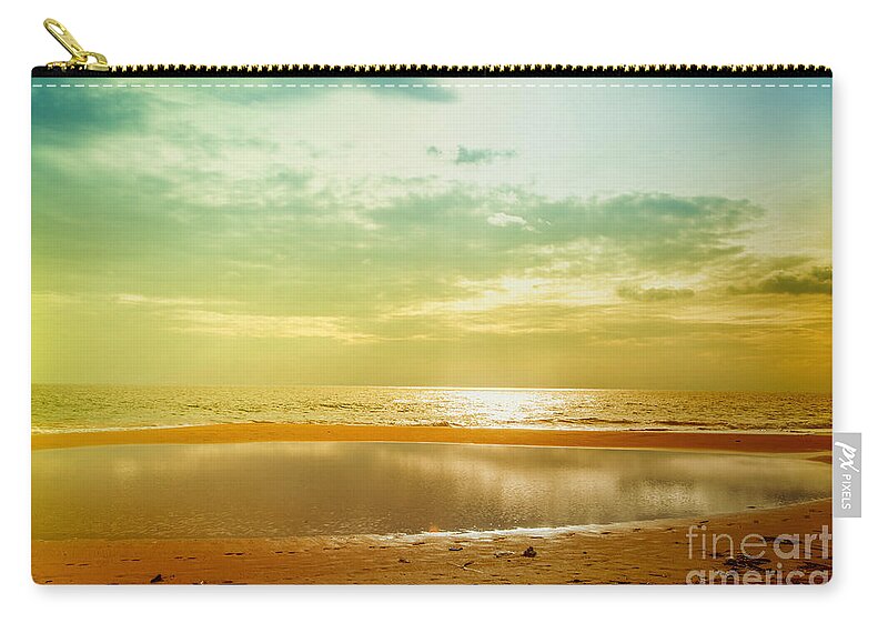 Sunset Zip Pouch featuring the photograph Beautiful sunset at the Hikkaduwa Beach by Gina Koch