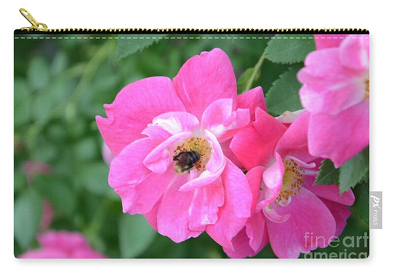 Bee Carry-all Pouch featuring the photograph Bee Rosy by Laurel Best