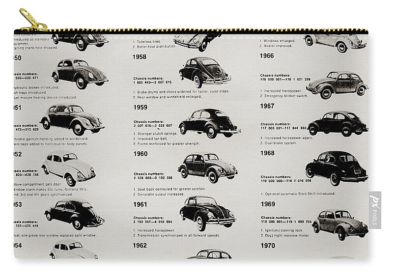 Volkswagen Zip Pouch featuring the photograph Beetle Evolution by Benjamin Yeager