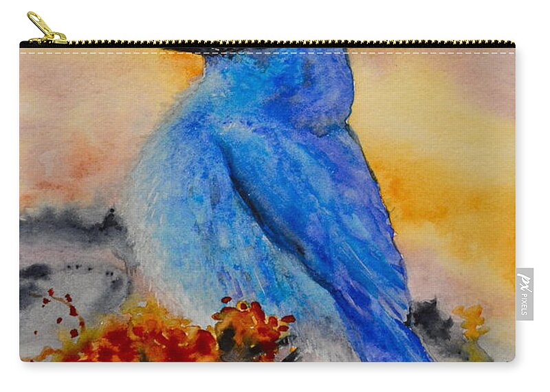 Bluebird Zip Pouch featuring the painting Before The Song by Beverley Harper Tinsley