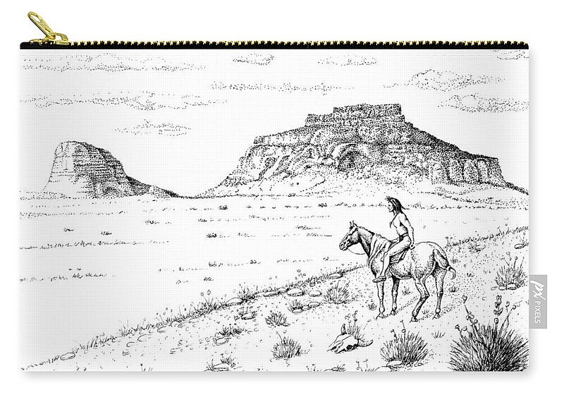 Art Zip Pouch featuring the drawing Open Prairie Overlook by Bern Miller