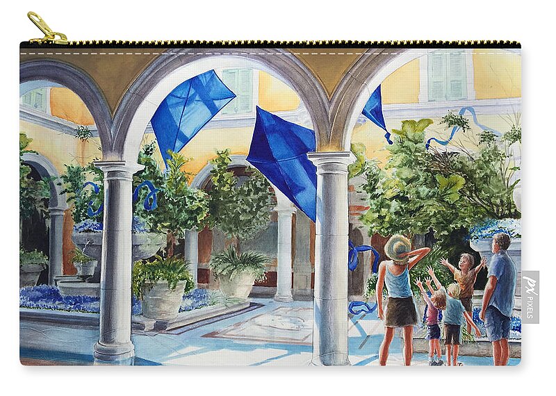 Art Zip Pouch featuring the painting Bellagio Kite Flight by Carolyn Coffey Wallace