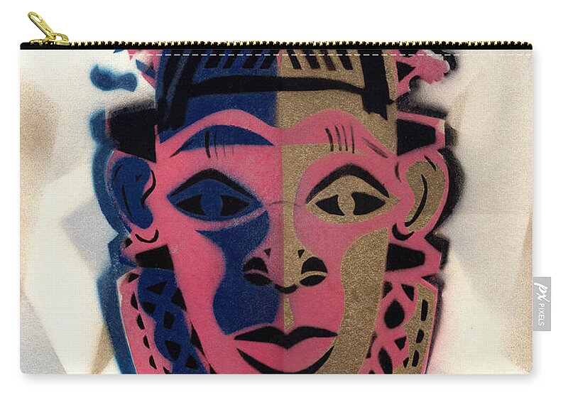 Everett Spruill Zip Pouch featuring the painting Benin Mask by Everett Spruill