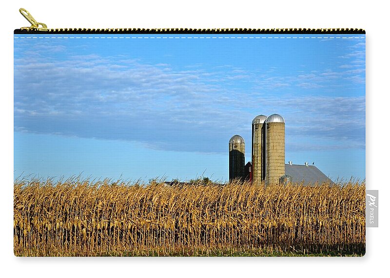 Amish Zip Pouch featuring the photograph Bent Corn and Silos by Tana Reiff