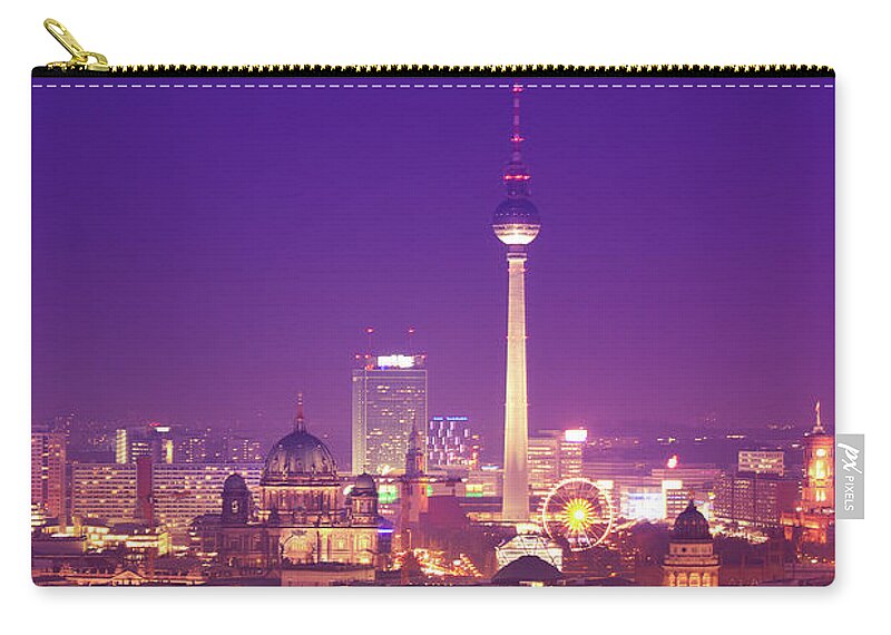 Alexanderplatz Zip Pouch featuring the photograph Berlin Skyline At Night, Dom And Tv by Zodebala