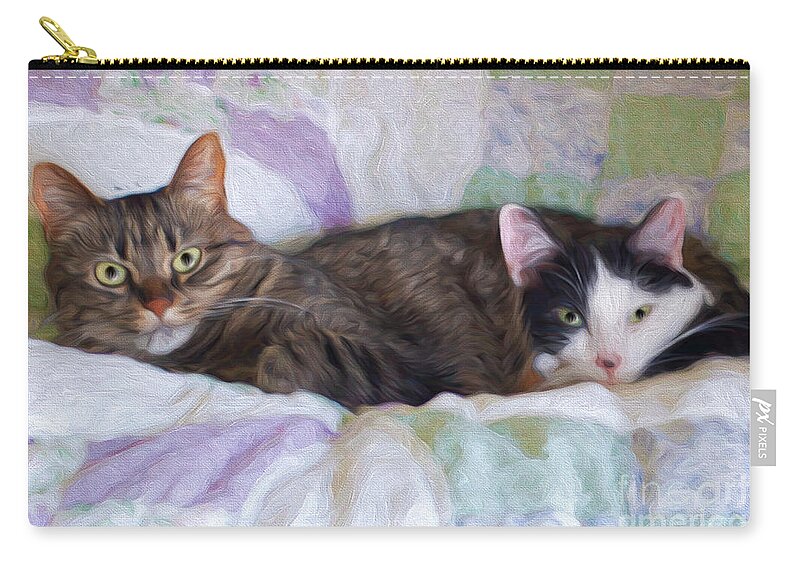 Andee Design Cat Zip Pouch featuring the mixed media Best Friends by Andee Design