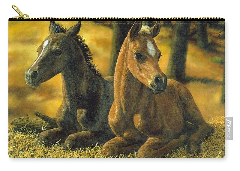 Foal Zip Pouch featuring the painting Best Friends by Crista Forest