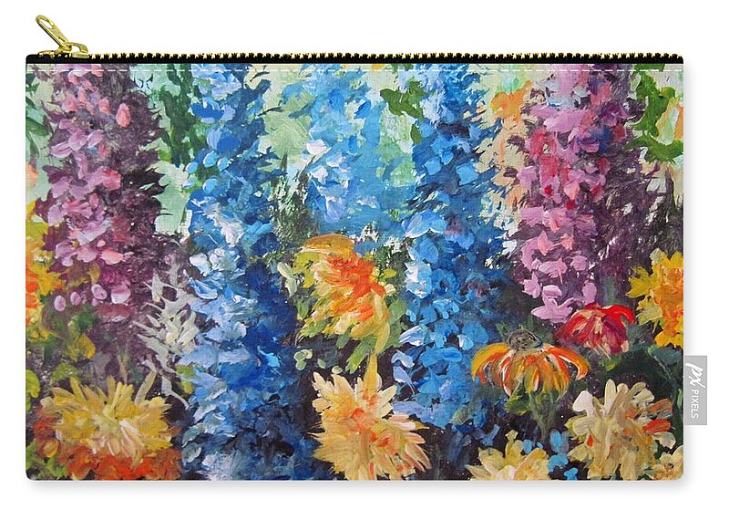 Flowers Zip Pouch featuring the painting Bev's garden by Megan Walsh