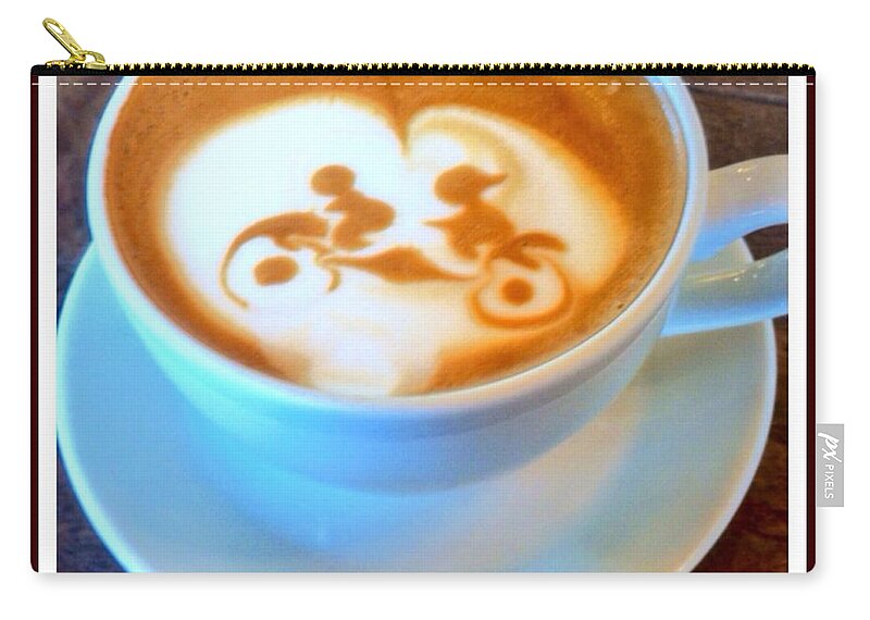 Latte Art Zip Pouch featuring the photograph Bicycle Built For Two Latte by Susan Garren