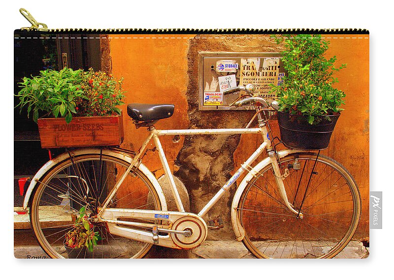 Rome Zip Pouch featuring the photograph Bicycle in Rome by Caroline Stella