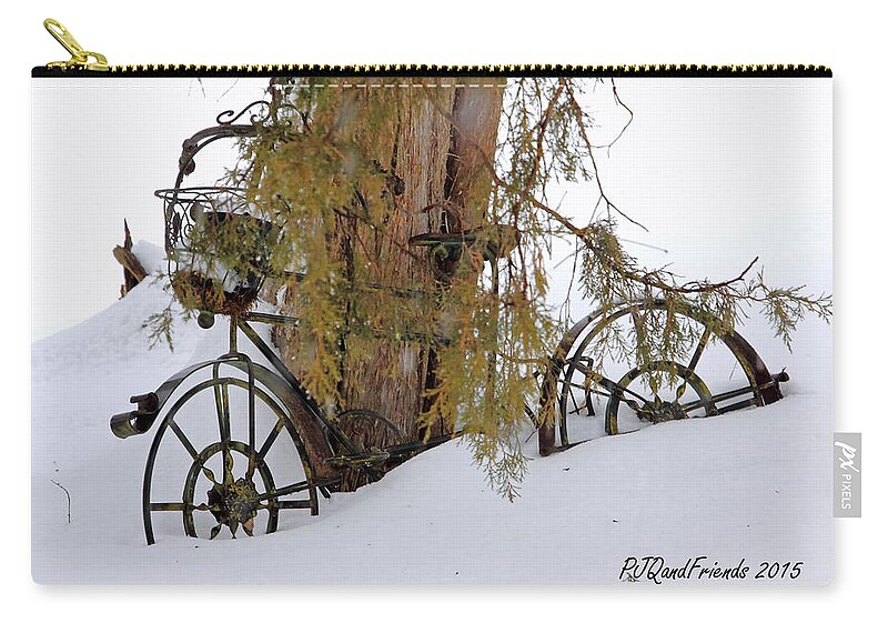 Bicycle Zip Pouch featuring the photograph Bicycle in Snow by PJQandFriends Photography