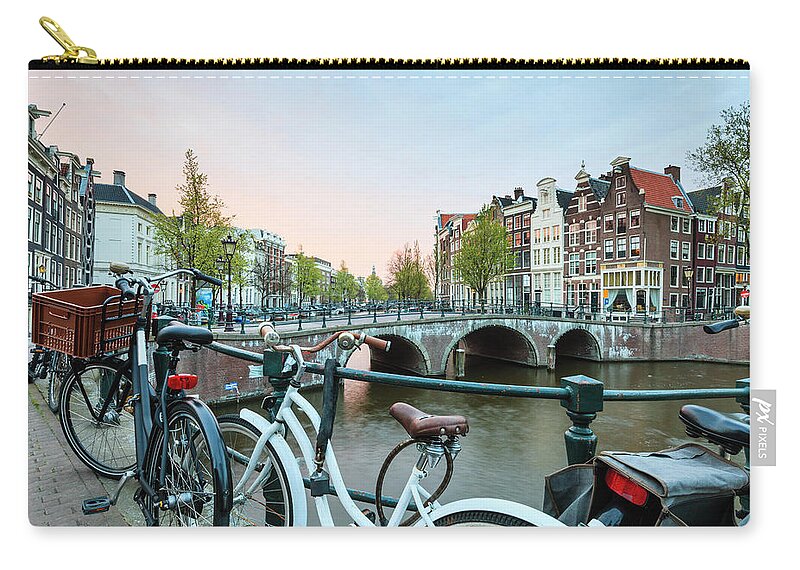 North Holland Zip Pouch featuring the photograph Bicycles, Amsterdam by Fraser Hall