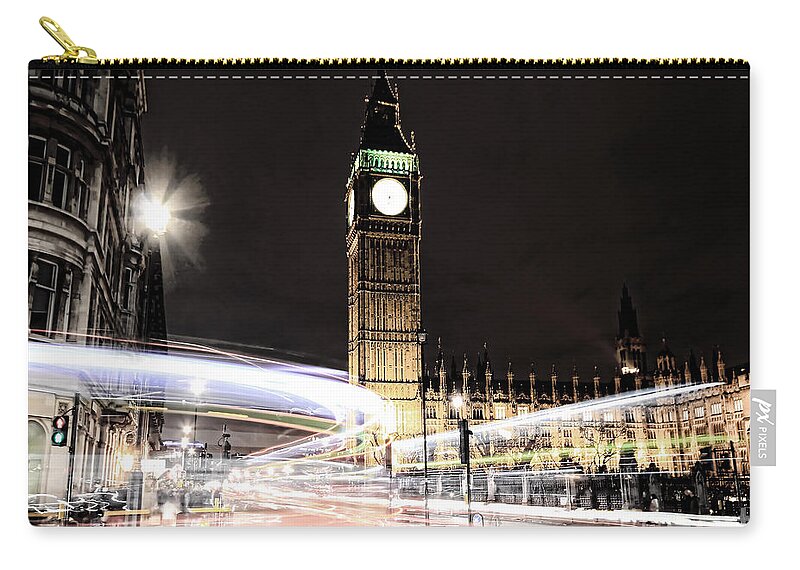 Big Ben Zip Pouch featuring the photograph Big Ben with Light Trails by Jasna Buncic