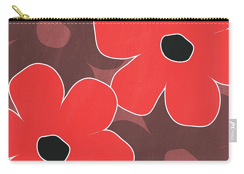 Flowers Zip Pouch featuring the mixed media Big Red and Marsala Flowers by Linda Woods